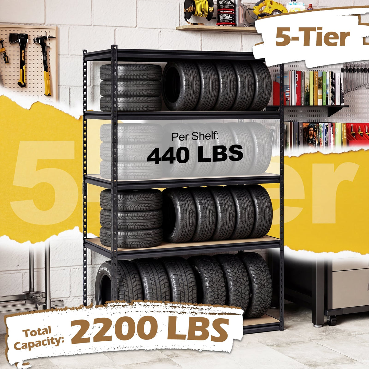 5-Tier Garage Shelving Unit 2200 LBS Heavy Duty Adjustable Utility Rack-Set of 3 view 7