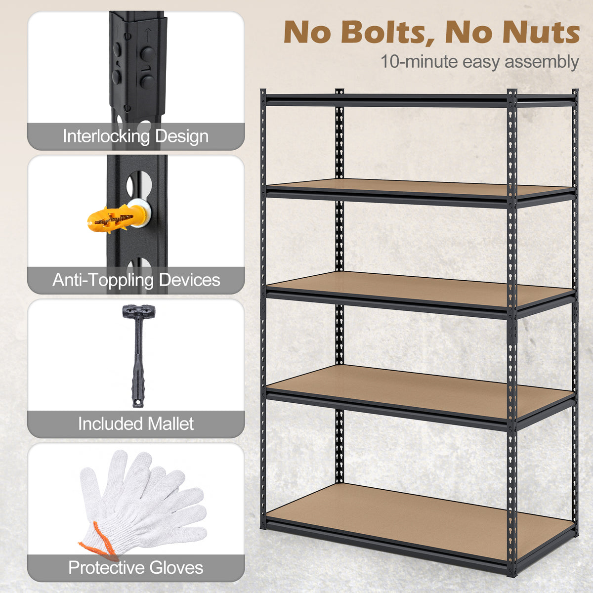5-Tier Garage Shelving Unit 2200 LBS Heavy Duty Adjustable Utility Rack-Set of 4 view 8