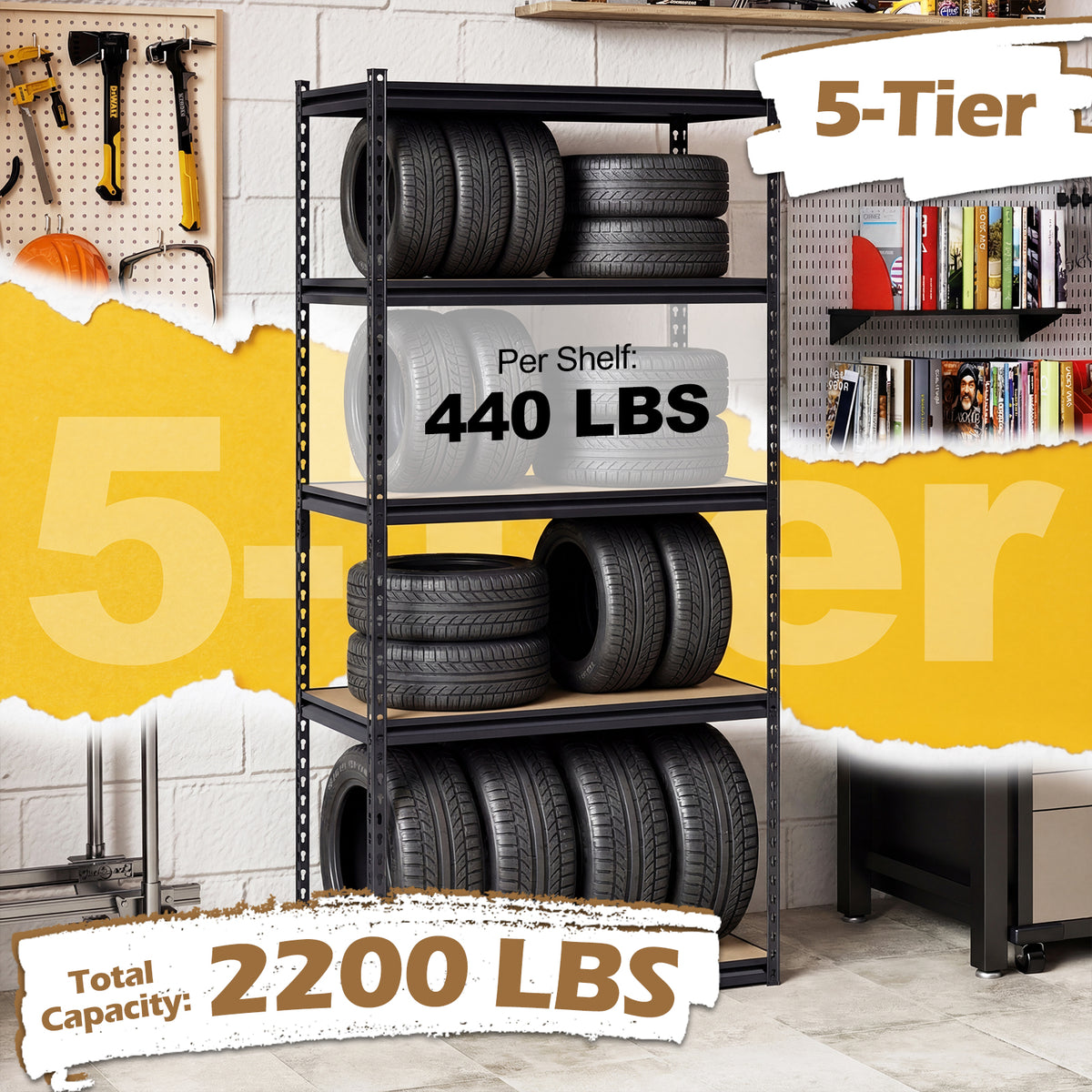 5-Tier Garage Shelving Unit 2200 LBS Metal Storage Shelves Adjustable Utility Rack-Set of 2 view 5