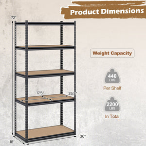 5-Tier Garage Shelving Unit 2200 LBS Metal Storage Shelves Adjustable Utility Rack-Set of 2 view 4
