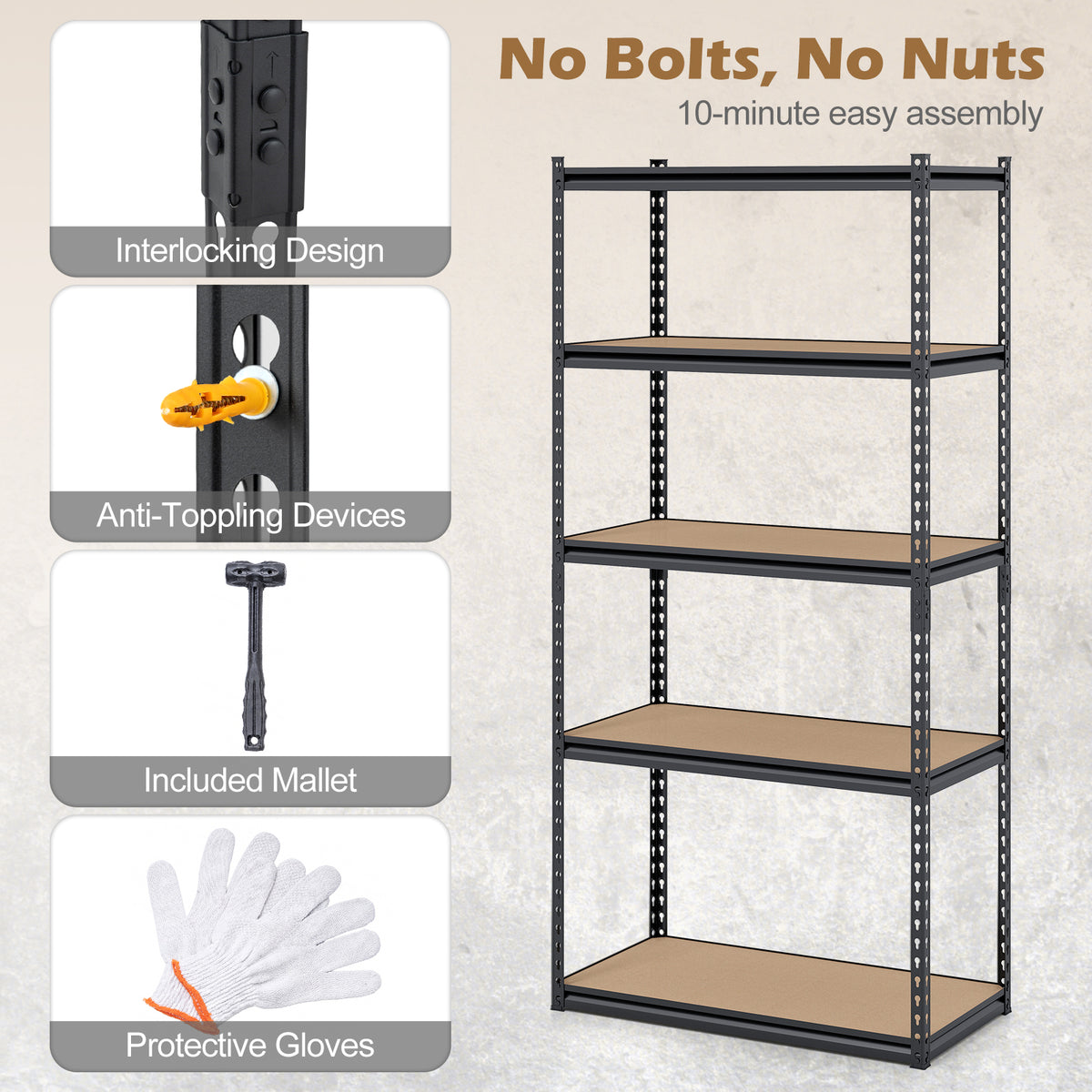 5-Tier Garage Shelving Unit 2200 LBS Metal Storage Shelves Adjustable Utility Rack-Set of 3 view 6