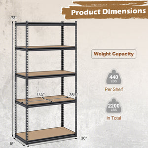 5-Tier Garage Shelving Unit 2200 LBS Metal Storage Shelves Adjustable Utility Rack-Set of 3 view 4