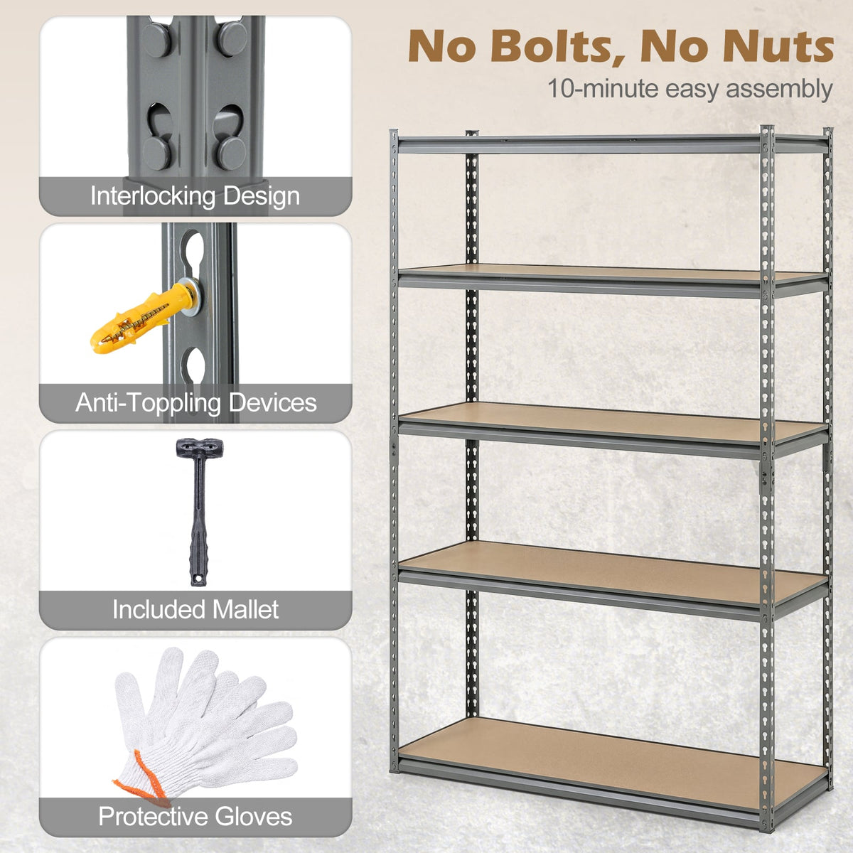 5-Tier Garage Shelving Unit 2200 LBS Metal Storage Shelves Adjustable Utility Rack for Warehouse-Set of 2 view 8