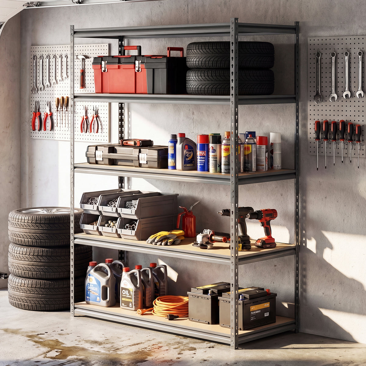 5-Tier Garage Shelving Unit 2200 LBS Metal Storage Shelves Adjustable Utility Rack for Warehouse-Set of 2 view 3