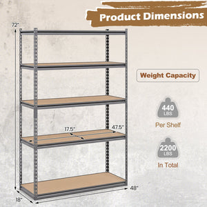 5-Tier Garage Shelving Unit 2200 LBS Metal Storage Shelves Adjustable Utility Rack for Warehouse-1 piece view 4