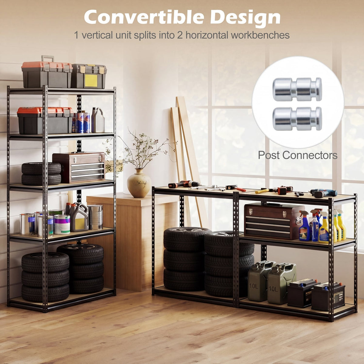5-Tier Garage Shelving Unit 2200 LBS Metal Storage Shelves Adjustable Utility Rack-Set of 4 view 9