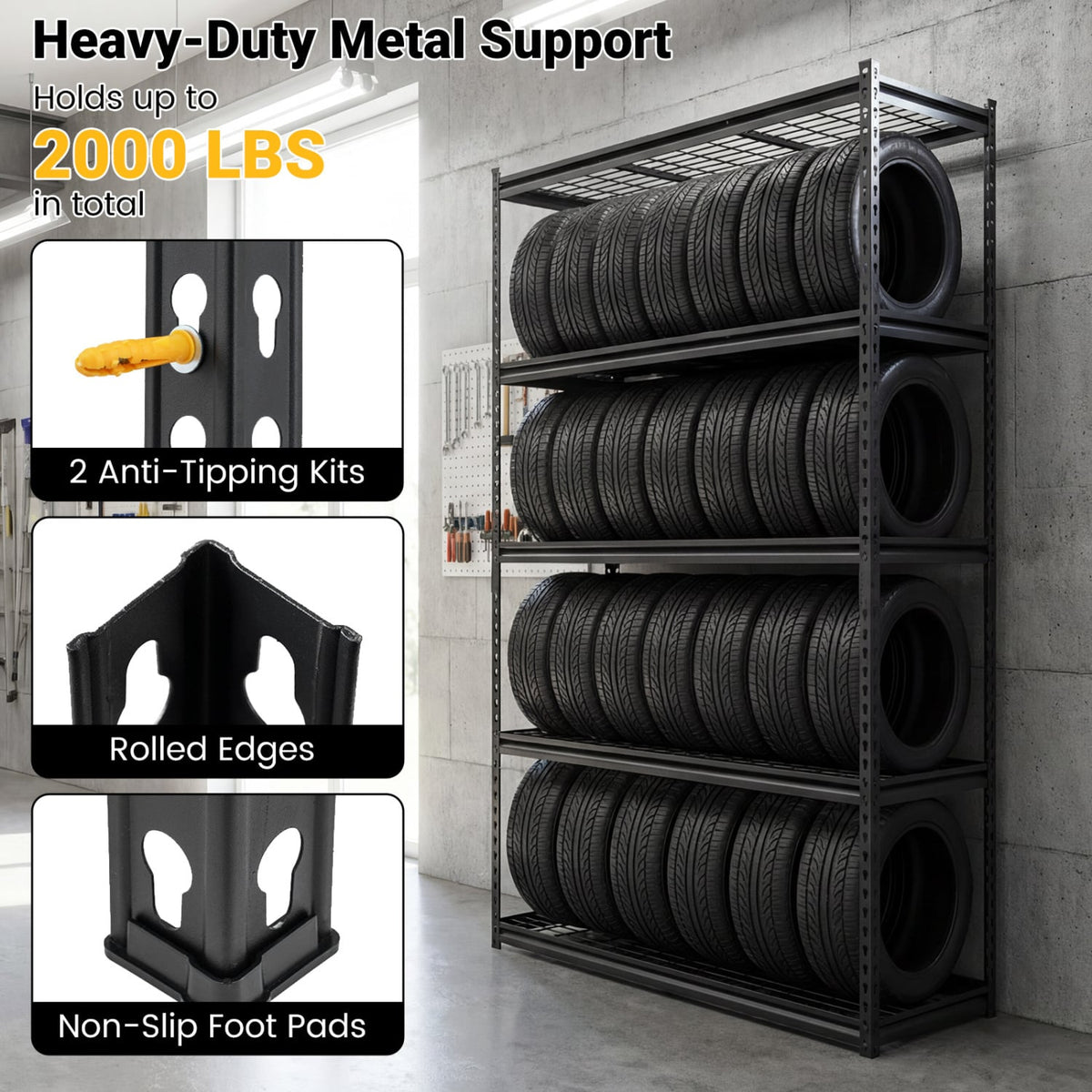 5-Tier Heavy-Duty Metal Shelving Unit with Adjustable Wire Rack Set of 2 view 6