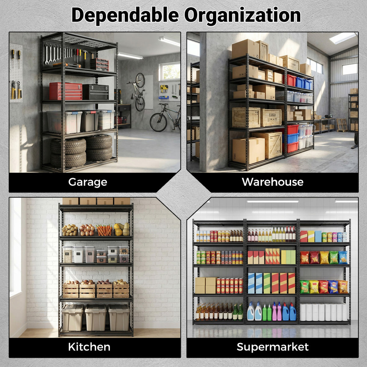 5-Tier Heavy-Duty Metal Shelving Unit with Adjustable Wire Rack Set of 2 view 5