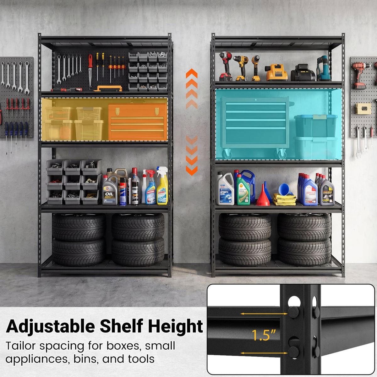 5-Tier Heavy-Duty Metal Shelving Unit with Adjustable Wire Rack Set of 3 view 7