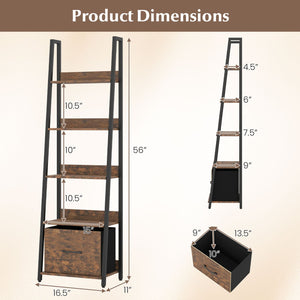 5-Tier Ladder Bookshelf with Fabric Drawer for Living Room and Home Office-Rustic Brown view 5