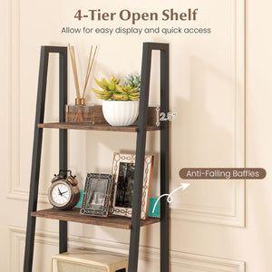 5-Tier Ladder Bookshelf with Fabric Drawer for Living Room and Home Office-Rustic Brown view 6