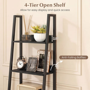 5-Tier Ladder Bookshelf with Fabric Drawer for Living Room and Home Office-Black view 6