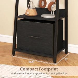 5-Tier Ladder Bookshelf with Fabric Drawer for Living Room and Home Office-Black view 8