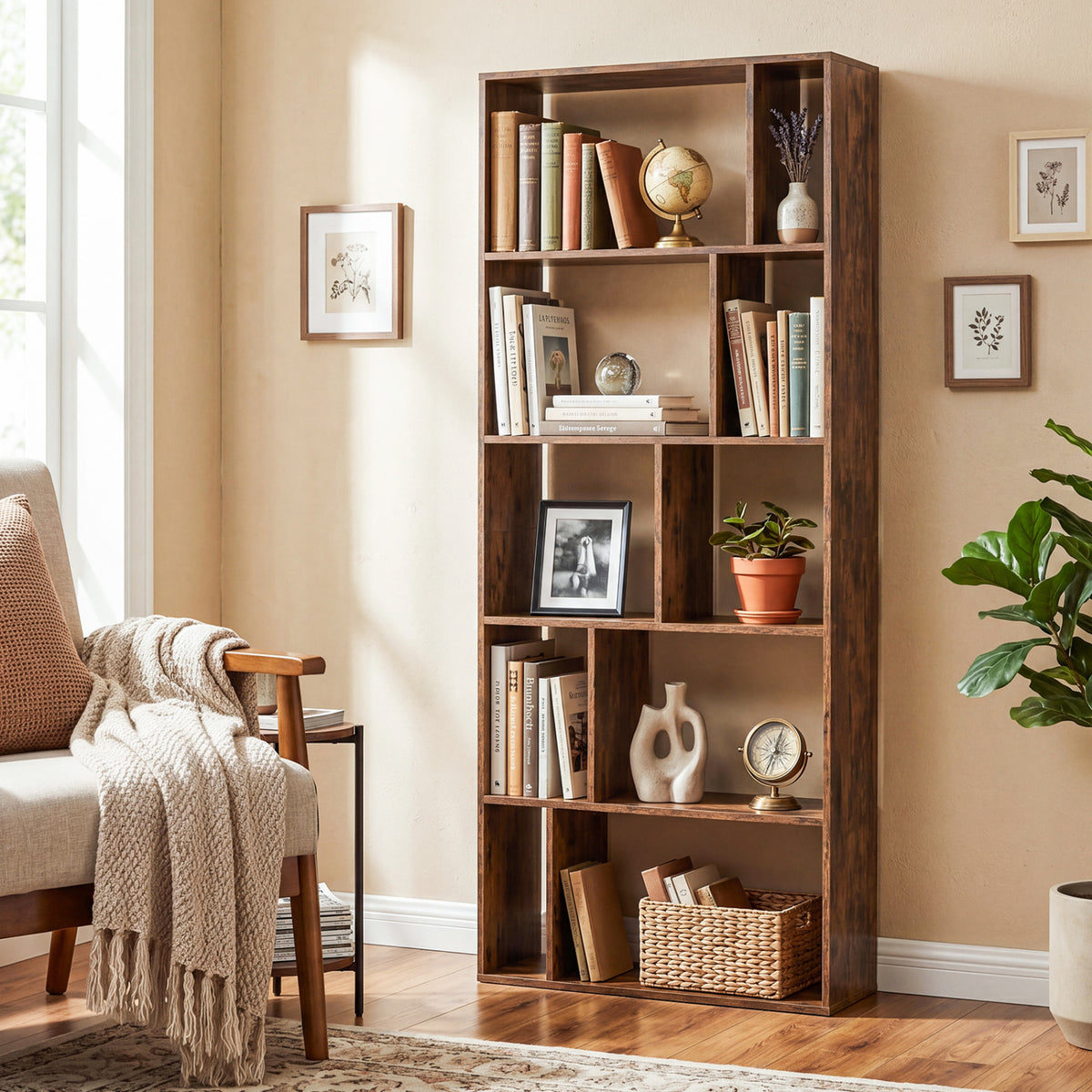 5-Tier Modern Bookshelf with Open Back and 2 Anti-Tipping Kits-Brown view 2