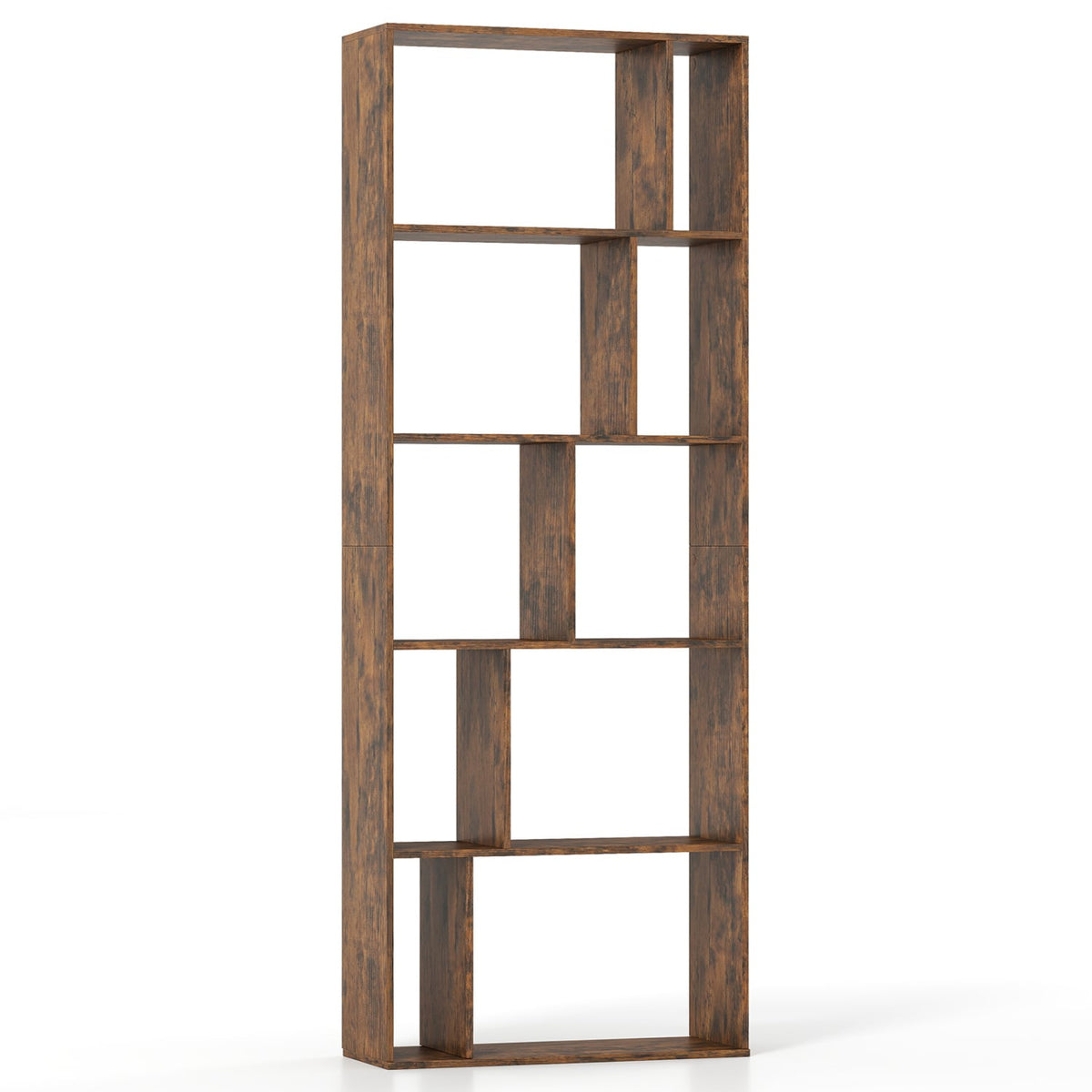 5-Tier Modern Bookshelf with Open Back and 2 Anti-Tipping Kits-Brown