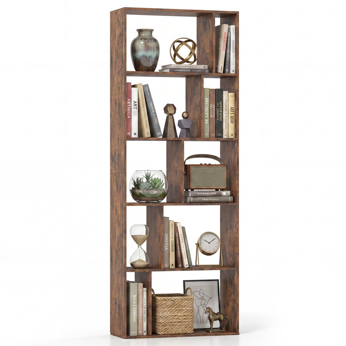 5-Tier Modern Bookshelf with Open Back and 2 Anti-Tipping Kits-Brown view 4