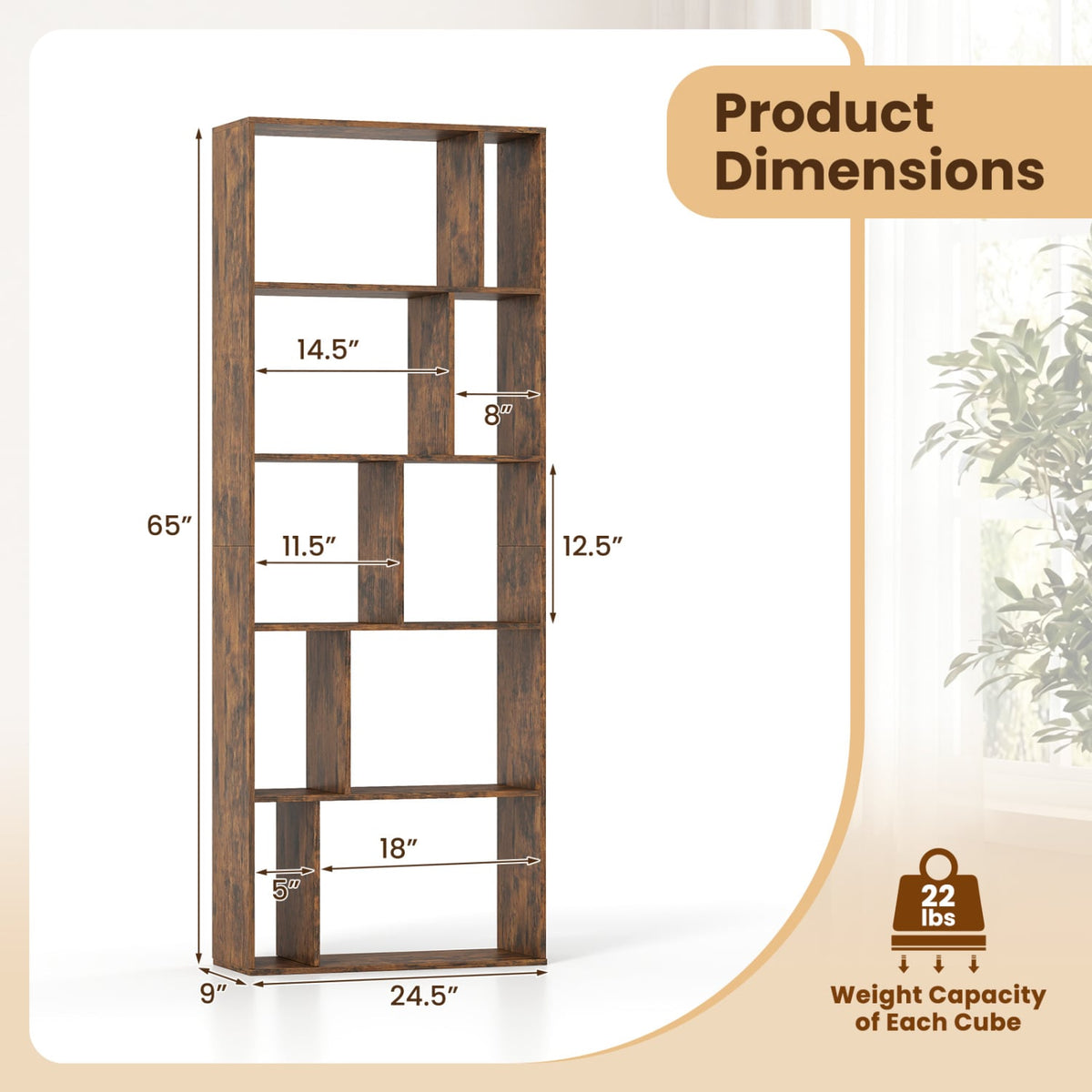 5-Tier Modern Bookshelf with Open Back and 2 Anti-Tipping Kits-Brown view 5
