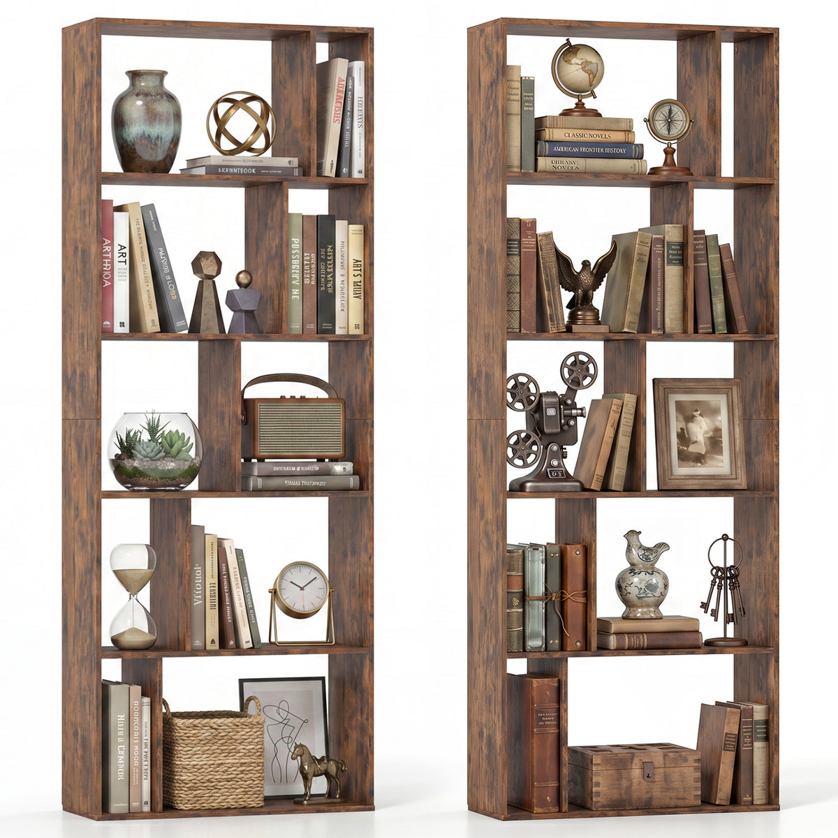 5-Tier Modern Bookshelf with Open Back and 2 Anti-Tipping Kits-Brown view 6
