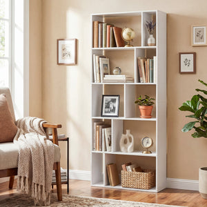 5-Tier Modern Bookshelf with Open Back and 2 Anti-Tipping Kits-White view 3