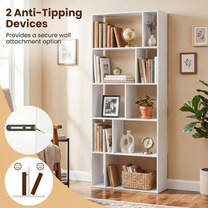 5-Tier Modern Bookshelf with Open Back and 2 Anti-Tipping Kits-White view 7