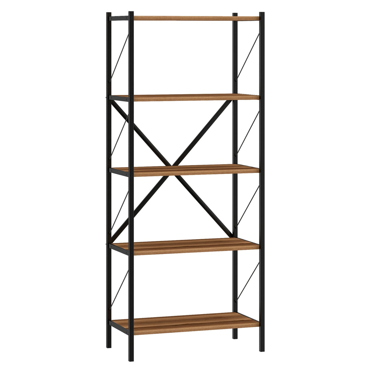 5-Tier Tall Bookshelf Industrial Bookcase with Heavy-Duty Metal Frame Modern Storage-Walnut