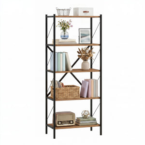 5-Tier Tall Bookshelf Industrial Bookcase with Heavy-Duty Metal Frame Modern Storage-Walnut view 4