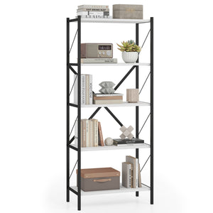 5-Tier Tall Bookshelf Industrial Bookcase with Heavy-Duty Metal Frame Modern Storage-White view 4
