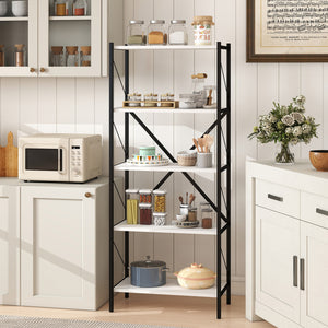 5-Tier Tall Bookshelf Industrial Bookcase with Heavy-Duty Metal Frame Modern Storage-White view 3