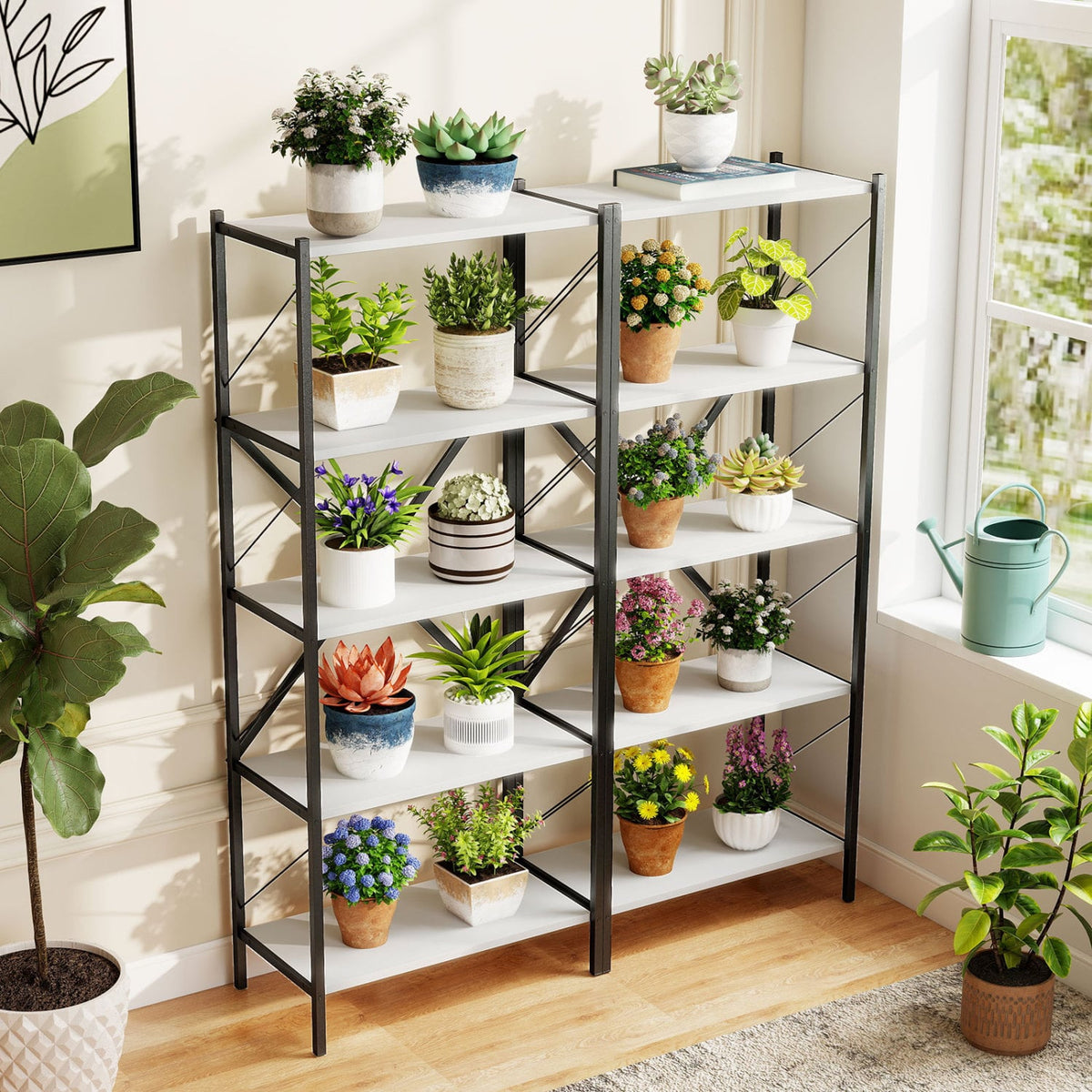 5-Tier Tall Bookshelf Industrial Bookcase with Heavy-Duty Metal Frame Modern Storage-White view 7