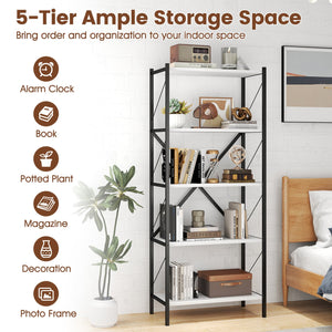 5-Tier Tall Bookshelf Industrial Bookcase with Heavy-Duty Metal Frame Modern Storage-White view 8
