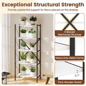 5-Tier Tall Bookshelf Industrial Bookcase with Heavy-Duty Metal Frame Modern Storage-White view 9