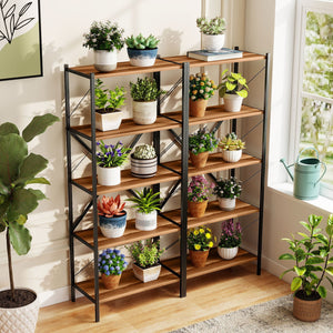 5-Tier Tall Bookshelf Industrial Bookcase with Heavy-Duty Metal Frame Modern Storage-Walnut view 6
