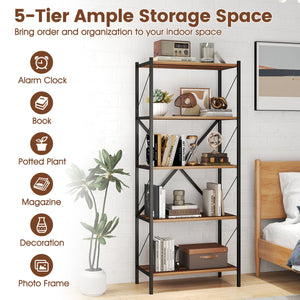 5-Tier Tall Bookshelf Industrial Bookcase with Heavy-Duty Metal Frame Modern Storage-Walnut view 7