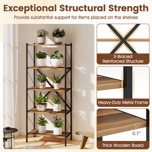 5-Tier Tall Bookshelf Industrial Bookcase with Heavy-Duty Metal Frame Modern Storage-Walnut view 8