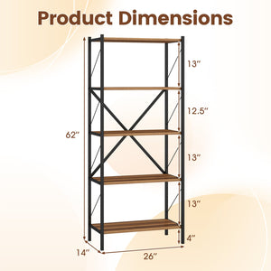 5-Tier Tall Bookshelf Industrial Bookcase with Heavy-Duty Metal Frame Modern Storage-Walnut view 5