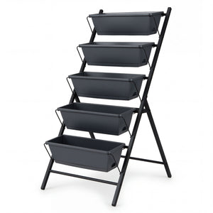 5-Tier Vertical Raised Garden Bed with Drainage System and Removable Trays for Vegetables-Black view 4