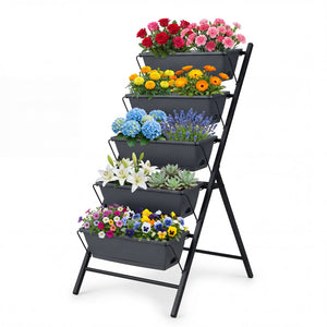 5-Tier Vertical Raised Garden Bed with Drainage System and Removable Trays for Vegetables-Black