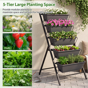 5-Tier Vertical Raised Garden Bed with Drainage System and Removable Trays for Vegetables-Black view 7