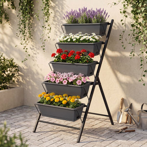 5-Tier Vertical Raised Garden Bed with Drainage System and Removable Trays for Vegetables-Black view 6