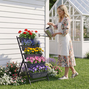 5-Tier Vertical Raised Garden Bed with Drainage System and Removable Trays for Vegetables-Black view 2
