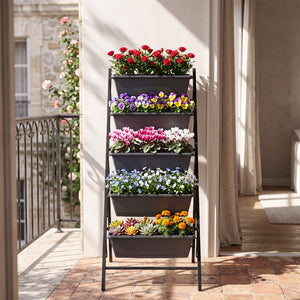 5-Tier Vertical Raised Garden Bed with Drainage System and Removable Trays for Vegetables-Black view 3