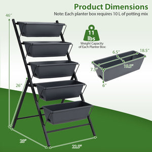 5-Tier Vertical Raised Garden Bed with Drainage System and Removable Trays for Vegetables-Black view 5