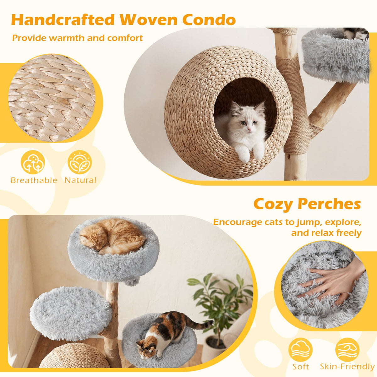 5-Tier Wooden Cat Tree with Woven Condo Plush Perches Jute Posts & Balls-Gray view 5