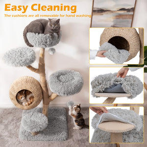 5-Tier Wooden Cat Tree with Woven Condo Plush Perches Jute Posts & Balls-Gray view 6