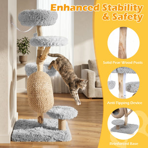 5-Tier Wooden Cat Tree with Woven Condo Plush Perches Jute Posts & Balls-Gray view 8