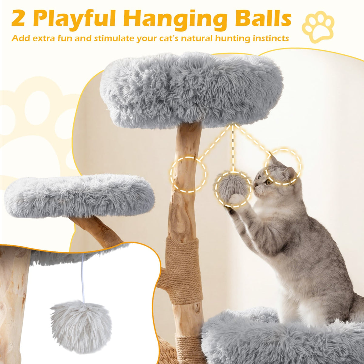 5-Tier Wooden Cat Tree with Woven Condo Plush Perches Jute Posts & Balls-Gray view 9