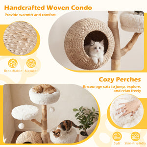5-Tier Wooden Cat Tree with Woven Condo Plush Perches Jute Posts & Balls-White view 5