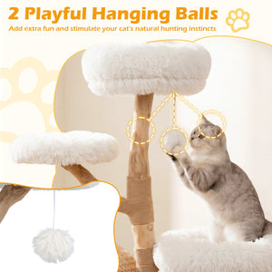 5-Tier Wooden Cat Tree with Woven Condo Plush Perches Jute Posts & Balls-White view 9