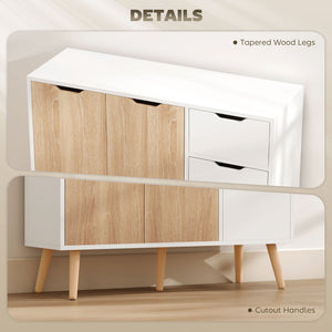 35" Sideboard Storage Cabinet with Drawer, White and Nature Wood