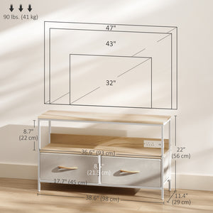 TV Stand with Charging Station, TV Table with 2 Foldable Linen Drawers and Open Shelf for 47 Inch – view 30